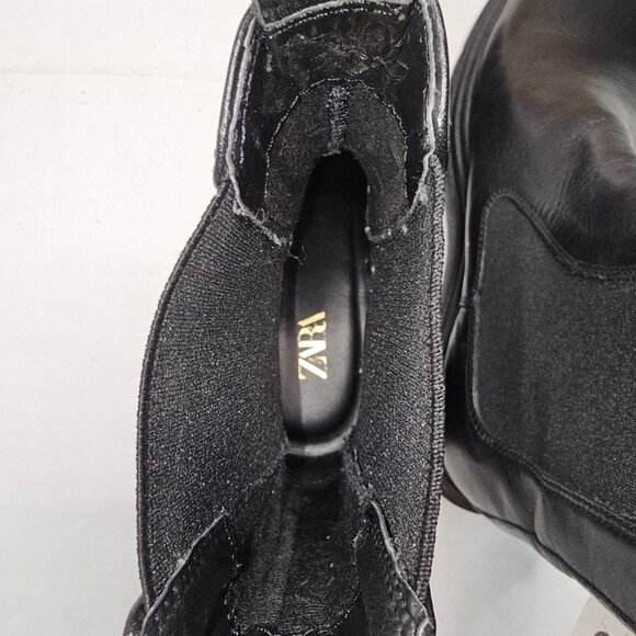 NEW Zara Z1B Chunky Black Leather Chelsea Pull On Boots Women's Size: 39 US 8 - Picture 6 of 11